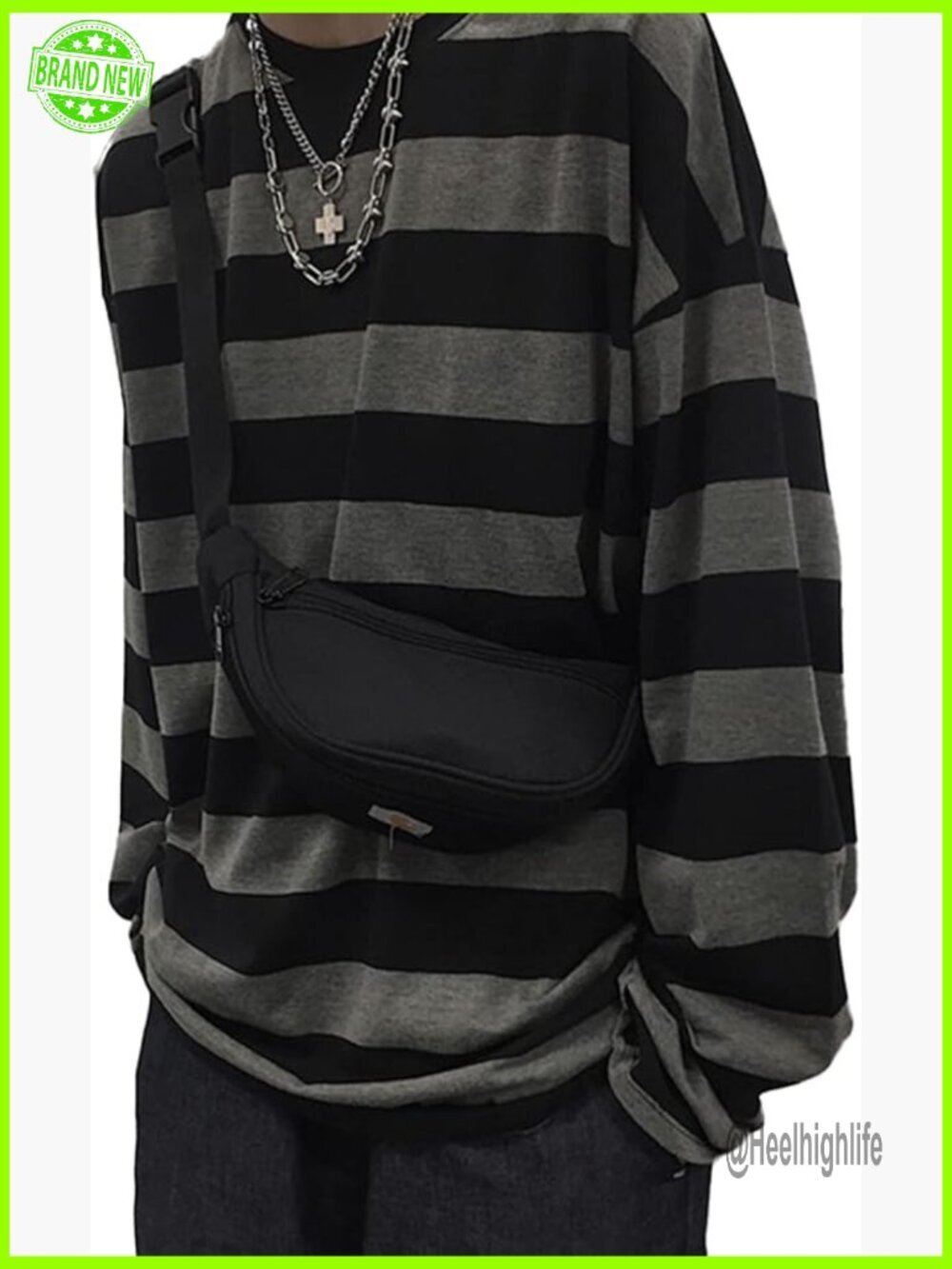 Oversized Y2K Grunge Striped Long Sleeve Tee, Unisex Streetwear Top